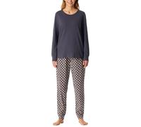 Schlafanzug SCHIESSER "Comfort Essentials", Damen, Gr. 50, grau (graphit), Single Jersey, Obermaterial: 100% Baumwolle, casual, bequem lang, Rundhals, Langarm angesetztes Bündchen, Homewear-Sets, Baum