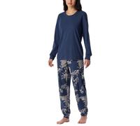Schlafanzug SCHIESSER "Comfort Essentials", Damen, Gr. 38, blau (801, admiral), Single Jersey, Obermaterial: 100% Baumwolle, bequem lang, Rundhals, angesetztes Bündchen, Homewear-Sets Schlafanzug, Bau
