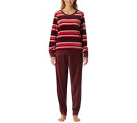 Schlafanzug lang Velour Bündchen Ringel burgund - Comfort Nightwear 40