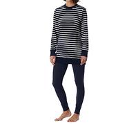 Schiesser Damen Schlafanzug mit Leggings weich und kuschelig-Frottee Pyjamaset, dunkelblau gestreift, 46