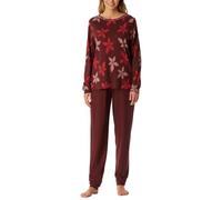 Schlafanzug lang Bündchen Blumen burgund - Comfort Nightwear 36