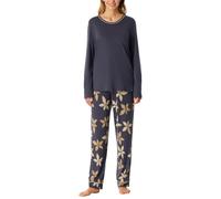 Schlafanzug SCHIESSER "Comfort Nightwear", Damen, Gr. 44, grau (graphit), Single Jersey, Obermaterial: 50% Baumwolle, 50% Modal, casual, bequem lang, Rundhals, Langarm, Homewear-Sets, Baumwollmischung