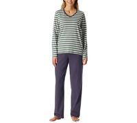 Schlafanzug SCHIESSER "Casual Essentials", Damen, Gr. 38, 709, mineral, Single Jersey, Obermaterial: 100% Baumwolle, bequem lang, V-Ausschnitt, Homewear-Sets, Baumwolle, V-Ausschnitt, langärmelig (856
