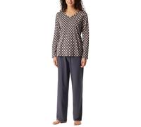 Schlafanzug SCHIESSER "Comfort Essentials", Damen, Gr. 48, grau (graphit), Single Jersey, Obermaterial: 100% Baumwolle, casual, bequem lang, V-Ausschnitt, Langarm, Homewear-Sets, V-Ausschnitt, Baumwol