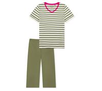 Schiesser Schlafanzug Pyjama Damen kurzarm 3/4-Hose 100% Baumwolle grün/weiß Gr. M
