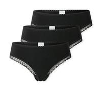 SCHIESSER Damen Tanga String im 3er Pack - Größe 46 Schwarz - Atmungsaktive Baumwolltangas mit Spitzenbändern am Bund - Elastisches Single-Jersey - Bequeme Unterwäsche mit komfortablem Sitz