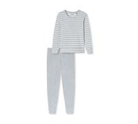 Schlafanzug SCHIESSER "Casual Essentials", Damen, Gr. 42, silbergrau, meliert, Frottee, Obermaterial: 80% Baumwolle, 20% Polyester, bequem lang, Rundhals, Homewear-Sets, wärmende Frottee-Qualität, Run