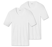 SCHIESSER Herren 1/2 Arm T-Shirt 2er Pack - Jacke, Unterhemd, Cotton Essentials, Feinripp Weiß M