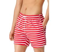 Schiesser Herren Badeshorts Badehose, Rot Gestreift, M EU