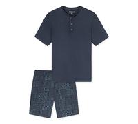Schiesser Herren Kurzer Schlafanzug, Zweiteiliger Pyjama Set, Navy Blau mit Punktmuster