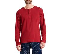 Schiesser Herren Langarmshirt Knopfleiste Pyjamaoberteil, rot, 54
