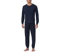 SCHIESSER Herren Schlafanzug, lang - Comfort Essentials, Baumwolle, Rundhals Blau 3XL
