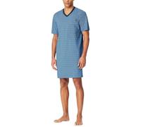Nachthemd kurzarm V-Ausschnitt Brusttasche blau kariert - Comfort Nightwear 58