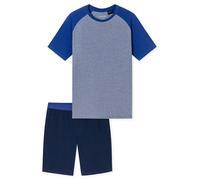 Shorty SCHIESSER "95/5 Nightwear", Herren, Gr. 52, 819, blau, Single Jersey, Obermaterial: 95% Baumwolle, 5% Elasthan, bequem kurz, Rundhals, Homewear-Sets Shorty, mit Rundhalsausschnitt, Kurzarm, in