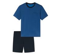 Schlafanzug SCHIESSER "Comfort Essentials", Damen, Gr. 48, 800, blau, Single Jersey, Obermaterial: 100% Baumwolle, bequem kurz, Rundhals, Homewear-Sets Schlafanzug, mit aufgesetzter Brusttasche (14765