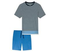 Schiesser Herren Schlafanzug kurz Casual Nightwear Ringel Shirt Aquarium Shorts Bio-Baumwolle Rundhals Single Jersey Nachtwäsche 182616-813