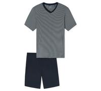 Schiesser Herren Schlafanzug kurz Long Life Soft V-Ausschnitt Streifen Navy Modal Single Jersey langlebig pflegeleicht 181178-815