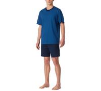 Schlafanzug SCHIESSER "Comfort Essentials", Damen, Gr. 58, 800, blau, Single Jersey, Obermaterial: 100% Baumwolle, bequem kurz, Rundhals, Homewear-Sets Schlafanzug, mit aufgesetzter Brusttasche (14765