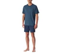 Pyjama SCHIESSER "Comfort Essentials", Herren, Gr. 54, weiß (860, tiefblau), Single Jersey, Obermaterial: 100% Baumwolle, bequem kurz, Rundhals, Homewear-Sets Pyjama, mit aufgesetzter Brusttasche (215