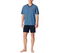 Shorty SCHIESSER "Comfort Nightwear", Herren, Gr. 64, 800, blau, Single Jersey, Obermaterial: 100% Baumwolle, Basic kurz, V-Ausschnitt, Homewear-Sets Shorty, mit klassischem Karo-Muster, V-Ausschnitt