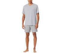 SCHIESSER Herren Schlafanzug Set - kurz, V-Ausschnitt, Baumwolle Hellgrau/Blau M