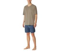 Schiesser Herren Schlafanzug kurz V-Ausschnitt-Nightwear Set Pyjamaset, braungrau_181153, 56
