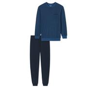 Schiesser Pyjama Herren Rundhals Jersey-Baumwolle blau gemustert, 50 (M)