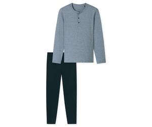 SCHIESSER Herren Schlafanzug, lang - Casual Essentials, Baumwolle, Knopfleiste Dunkelblau/Grau 3XL