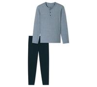 SCHIESSER Herren Schlafanzug, lang - Casual Essentials, Baumwolle, Knopfleiste Dunkelblau/Grau L