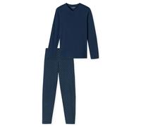 SCHIESSER Herren Schlafanzug, lang - Casual Essentials, Baumwolle, V-Ausschnitt 4XL Blau