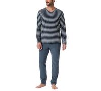 Schlafanzug lang Frottee Streifen jeansblau - Casual Nightwear 56