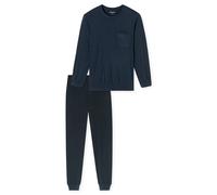 SCHIESSER Herren Schlafanzug, lang - Comfort Essentials, Baumwolle, Rundhals 4XL Blau