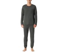 Schlafanzug SCHIESSER "Modern Nightwear", Herren, Gr. 48, dunkelgrün, Single Jersey, Obermaterial: 100% Baumwolle, bequem lang, Rundhals, Homewear-Sets Schlafanzug, seitliche Taschen, Brusttasche, Lan