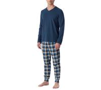 Schlafanzug SCHIESSER "Casual Essentials", Herren, Gr. 54, 860, blau, Single Jersey, Obermaterial: 100% Baumwolle, bequem lang, V-Ausschnitt, Homewear-Sets Schlafanzug, mit bequemen Bündchen (83050346