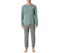 Schlafanzug SCHIESSER "Casual Essentials", Damen, Gr. 48, 709, mineral, Single Jersey, Obermaterial: 100% Baumwolle, bequem lang, V-Ausschnitt, Homewear-Sets Schlafanzug, mit bequemen Bündchen (197488