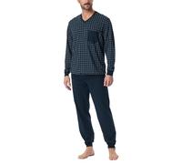 Schiesser Schlafanzug lang Bündchen jeansblau kariert - Comfort Nightwear für Herren 56