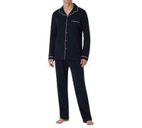 Schiesser Herren Schlafanzug Lang Mit Knöpfen Wärmere Baumwolle - Fein Interlock Pyjamaset, Dunkelblau_179296, 50 EU