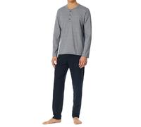 Schiesser Herren Schlafanzug lang mit Knopfleiste-Nightwear Set Pyjamaset, Nachtblau_182515, 46 cm
