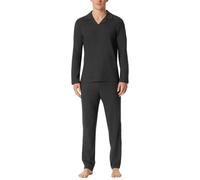 Schiesser Herren Schlafanzug lang mit Kragen Polokragen-Interlock-Selected Premium Warming Pyjamaset, dunkelgrau-Mel_182031, 52