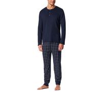 Schiesser Herren Schlafanzug Fine Interlock – lang, 100% Baumwolle, Gr.54, nachtblau kariert