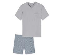 SCHIESSER Herren Schlafanzug Set - kurz, V-Ausschnitt, Baumwolle Hellgrau/Blau 2XL