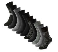 SCHIESSER Herren Socken, 10er Pack - "Bluebird", Baumwoll-Mix, uni/gemustert Schwarz/gepunktet/Schwarz/Raute 39-42