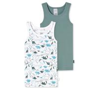 Schiesser Unterhemd Jungen Feinripp Dinos 2er-Pack 100% Bio-Baumwolle Grün/Weiß Größe 92