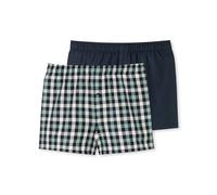 SCHIESSER Jungen Web-Boxershorts, 2er Pack - Unterwäsche, Baumwolle Dunkelblau/Grün 176