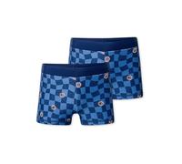 Schiesser Jungen Badehose Aqua Kids 2-Pack | Zwei Badehosen für Jungen: mineralgrün gestreift mit Surf-Motiv und indigo-blau mit Karo-Smiley-Print