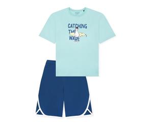 SCHIESSER Jungen Schlafanzug Set, 2-tlg. - kurz, Kinder, Baumwolle, Motiv Blau/Türkis 152
