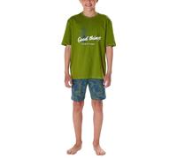 Schiesser Jungen Schlafanzug kurz Teens Nightwear Ananas grasgrün 100% Bio-Baumwolle Größe 140