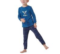 Schlafanzug lang Drachen Karos blau - Boys World 92