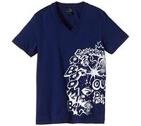 Schiesser Jungen Schlafanzugoberteil V-Shirt 1/2, Gr. 176, Blau (dunkelblau 803)