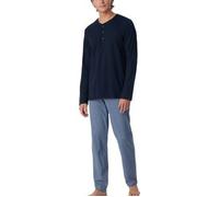 Schiesser Long Fine Interlock Collar Pyjamas Marine/Blau Baumwolle 56 Herren